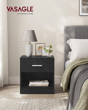 Black Side Table with Drawer and Metal Handle for Bedroom or Lounge by Vasagle