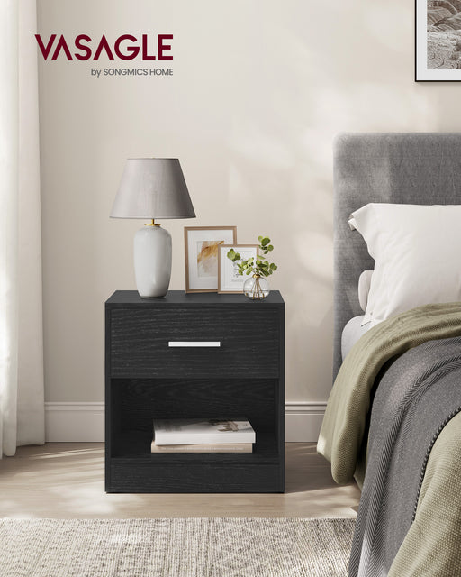Black Side Table with Drawer and Metal Handle for Bedroom or Lounge by Vasagle