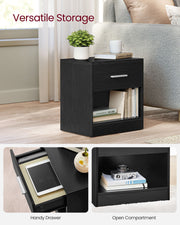 Black Side Table with Drawer and Metal Handle for Bedroom or Lounge by Vasagle