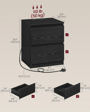 Ebony Black Nightstand with Built In Charging Station and USB Ports by Vasagle