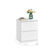 White Nightstand with Built In Charging Station and Storage Drawer by Vasagle