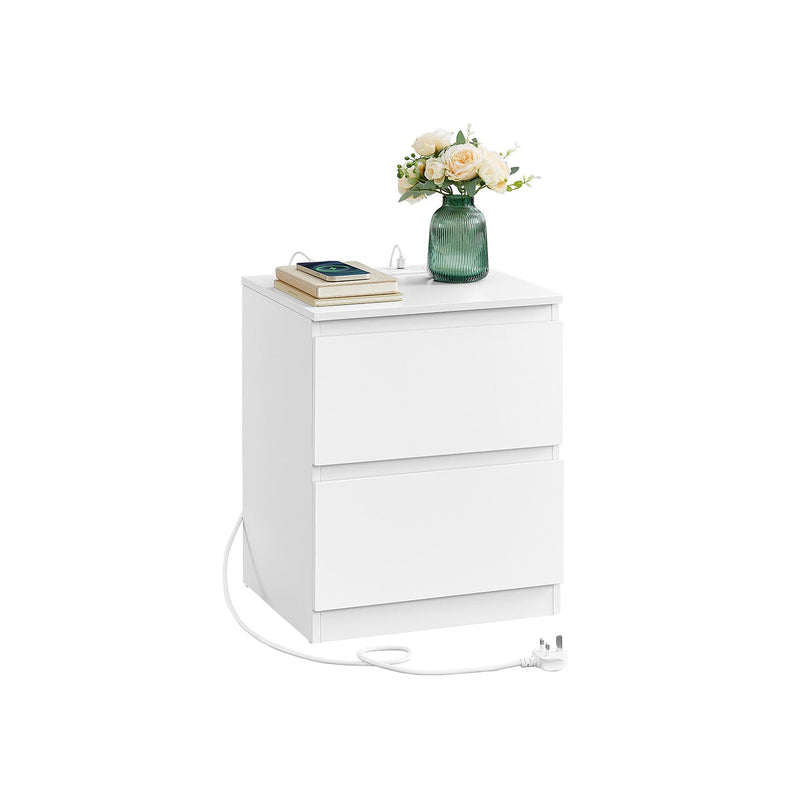 White Nightstand with Built In Charging Station and Storage Drawer by Vasagle