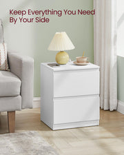 White Nightstand with Built In Charging Station and Storage Drawer by Vasagle