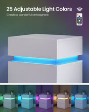 White Bedside Table with LED Lights and 3 Storage Drawers for Bedroom by Vasagle