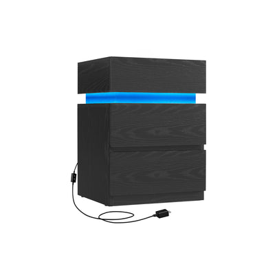 Ebony Black Bedside Table with LED Lights and 3 Storage Drawers by Vasagle