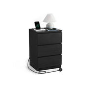 Ebony Black Bedside Table with Charging Station and 3 Drawers for Bedroom by Vasagle