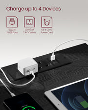 Ebony Black Bedside Table with Charging Station and 3 Drawers for Bedroom by Vasagle