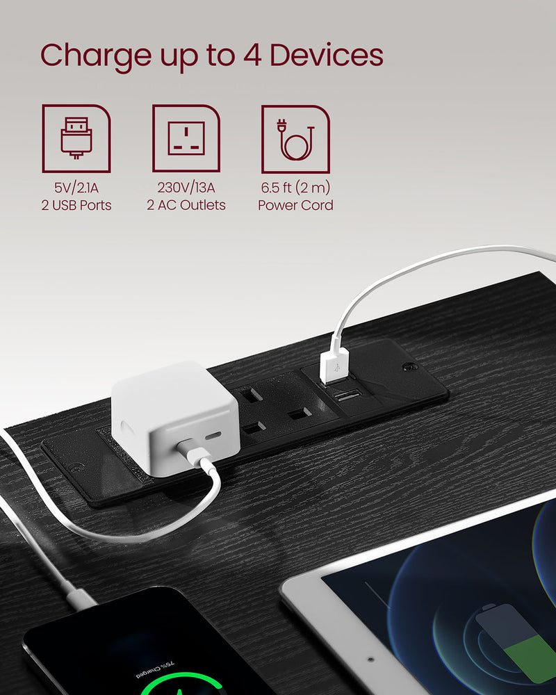 Ebony Black Bedside Table with Charging Station and 3 Drawers for Bedroom by Vasagle