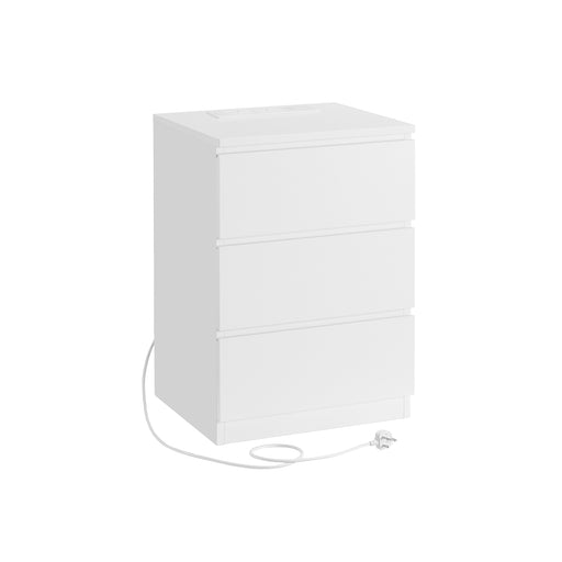 White Bedside Table with Charging Station and Storage Drawers for Bedroom by Vasagle