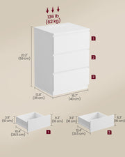 White Bedside Table with Charging Station and Storage Drawers for Bedroom by Vasagle