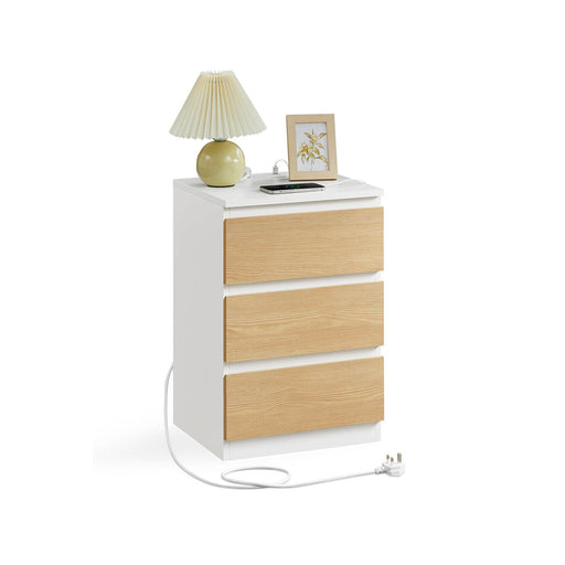 White and Yellow Bedside Table with Charging Station and Storage Shelf by Vasagle
