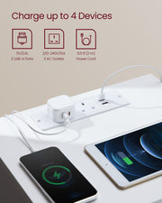 White and Yellow Bedside Table with Charging Station and Storage Shelf by Vasagle