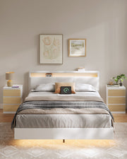 White and Yellow Bedside Table with Charging Station and Storage Shelf by Vasagle