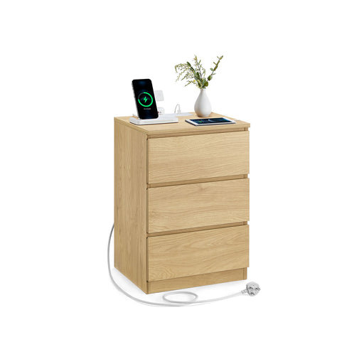 Straw Yellow Bedside Table with Charging Station and Storage Drawers by Vasagle