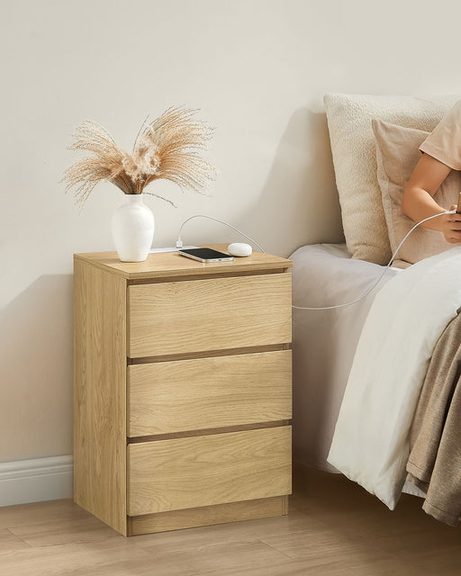Straw Yellow Bedside Table with Charging Station and Storage Drawers by Vasagle