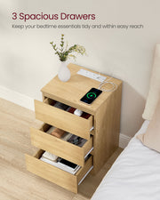 Straw Yellow Bedside Table with Charging Station and Storage Drawers by Vasagle