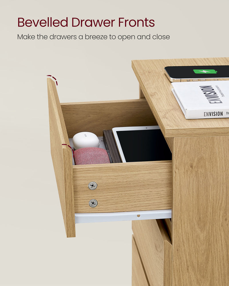 Straw Yellow Bedside Table with Charging Station and Storage Drawers by Vasagle