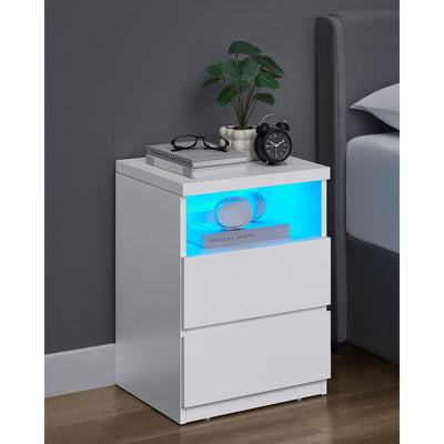 Modern Nightstand with Adjustable LED Light and Storage Drawers for Bedroom by Vasagle