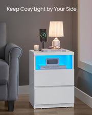 Modern Nightstand with Adjustable LED Light and Storage Drawers for Bedroom by Vasagle