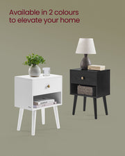 Black Bedside Table with Drawer and Solid Wood Legs for Bedroom Storage by Vasagle