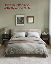 Black Bedside Table with Drawer and Solid Wood Legs for Bedroom Storage by Vasagle