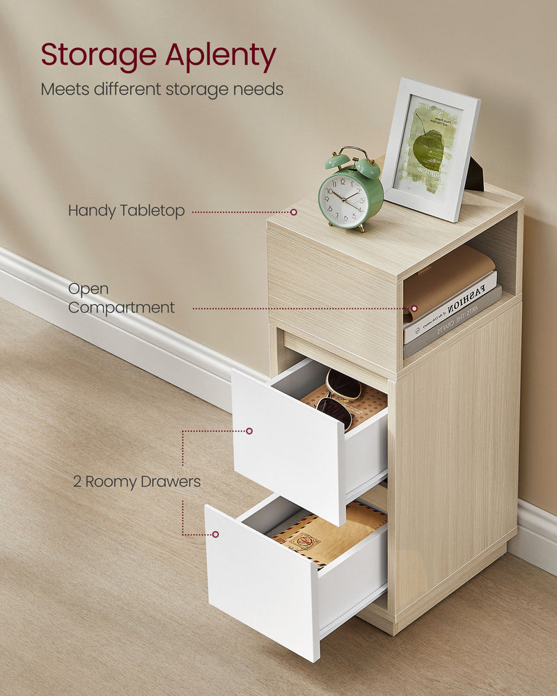 Slim Bedside Table with 2 Drawers for Small Spaces Bedroom Storage by Vasagle