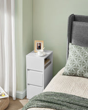 Slim White Bedside Table with 2 Drawers for Small Spaces and Bedrooms by Vasagle