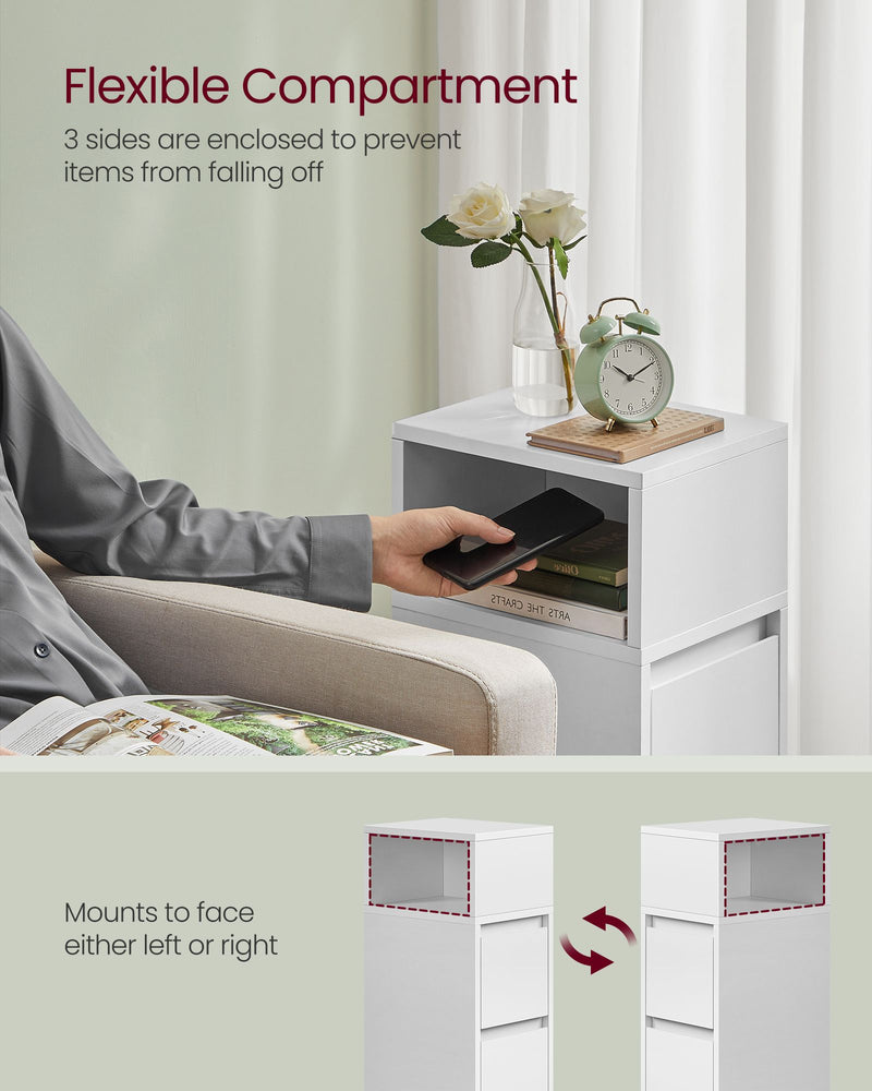 Slim White Bedside Table with 2 Drawers for Small Spaces and Bedrooms by Vasagle
