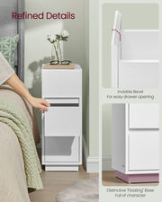 Slim White Bedside Table with 2 Drawers for Small Spaces and Bedrooms by Vasagle