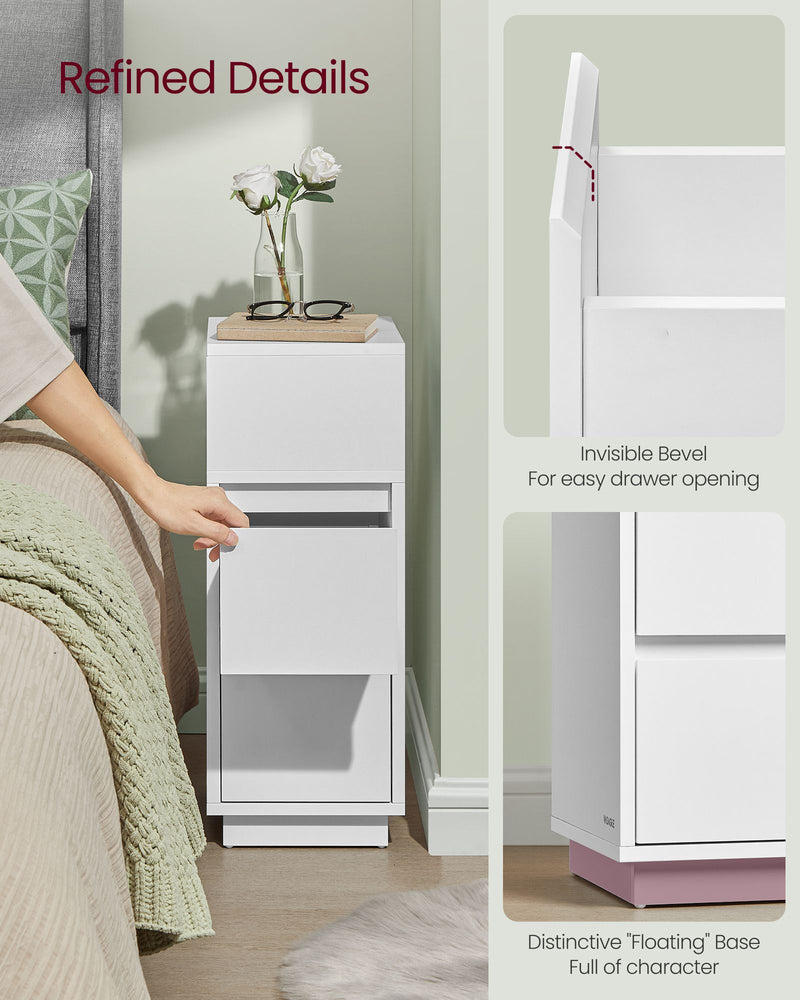 Slim White Bedside Table with 2 Drawers for Small Spaces and Bedrooms by Vasagle