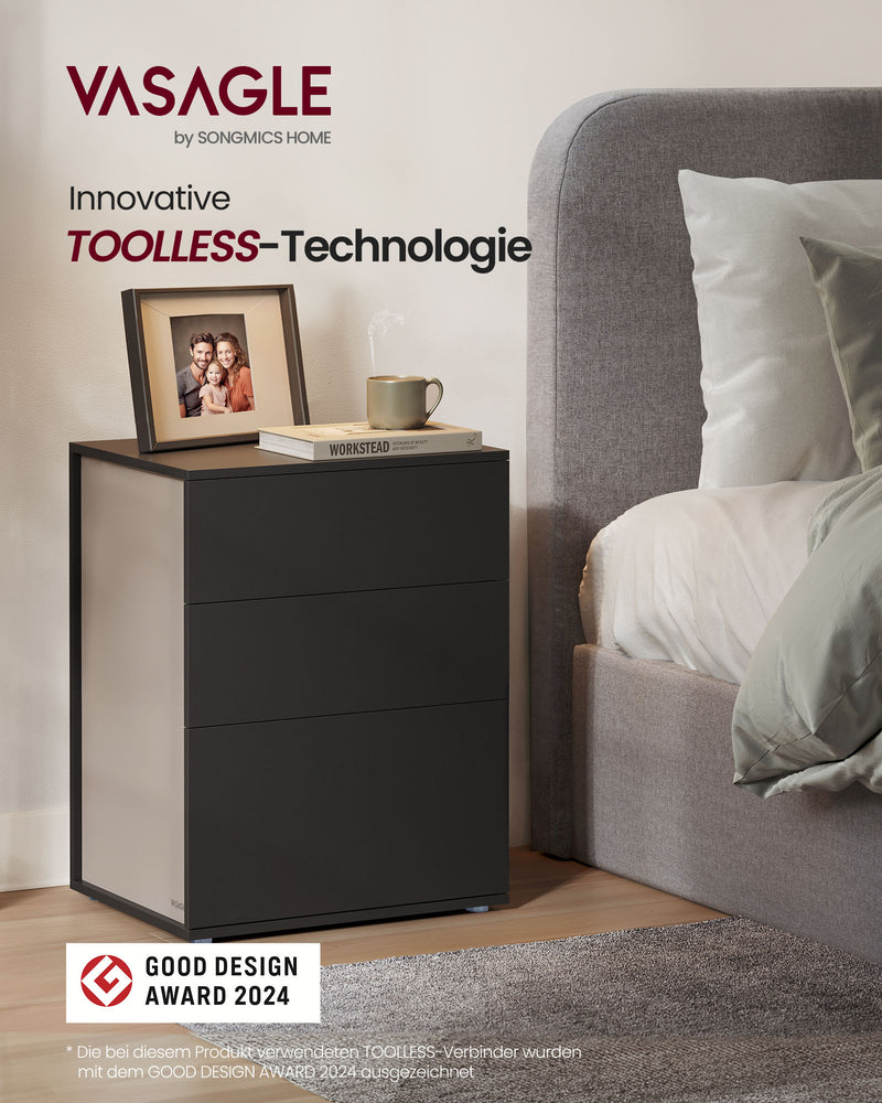 Two Tone Black and Beige Bedside Table Toolless Assembly Modern Nightstand by Vasagle