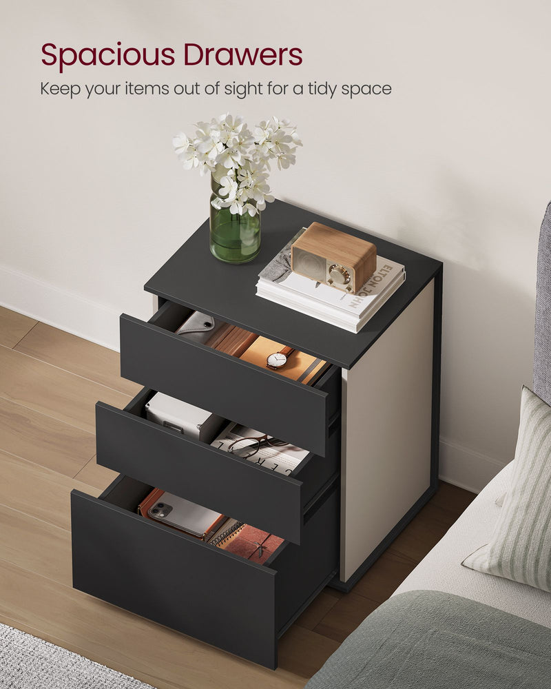 Two Tone Black and Beige Bedside Table Toolless Assembly Modern Nightstand by Vasagle