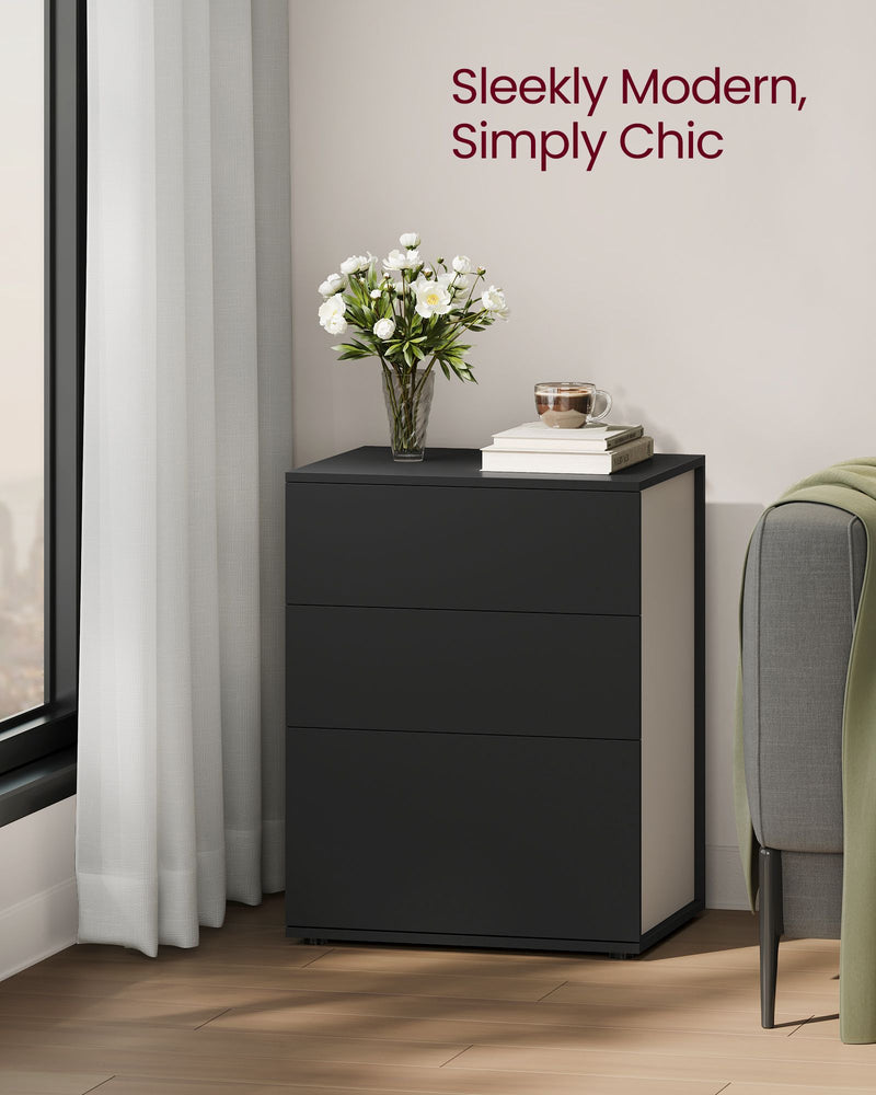 Two Tone Black and Beige Bedside Table Toolless Assembly Modern Nightstand by Vasagle