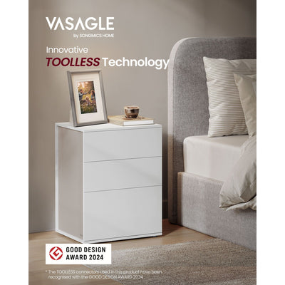 Matte White and Beige Bedside Table Toolless Assembly Modern Nightstand by Vasagle