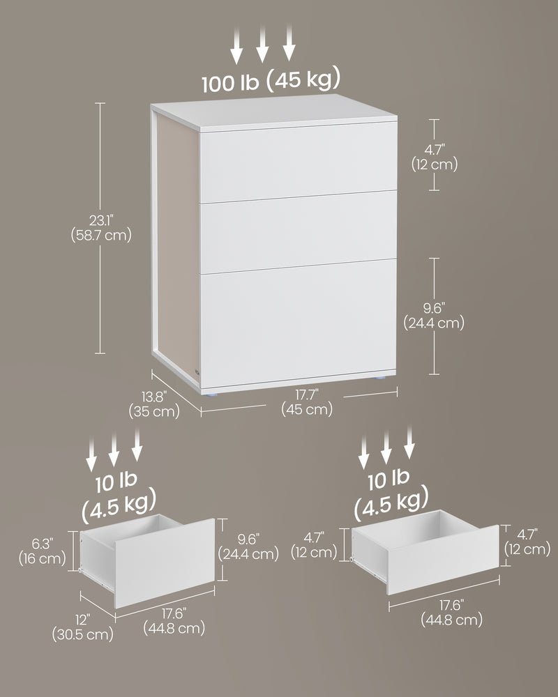 Matte White and Beige Bedside Table Toolless Assembly Modern Nightstand by Vasagle