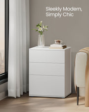 Matte White and Beige Bedside Table Toolless Assembly Modern Nightstand by Vasagle