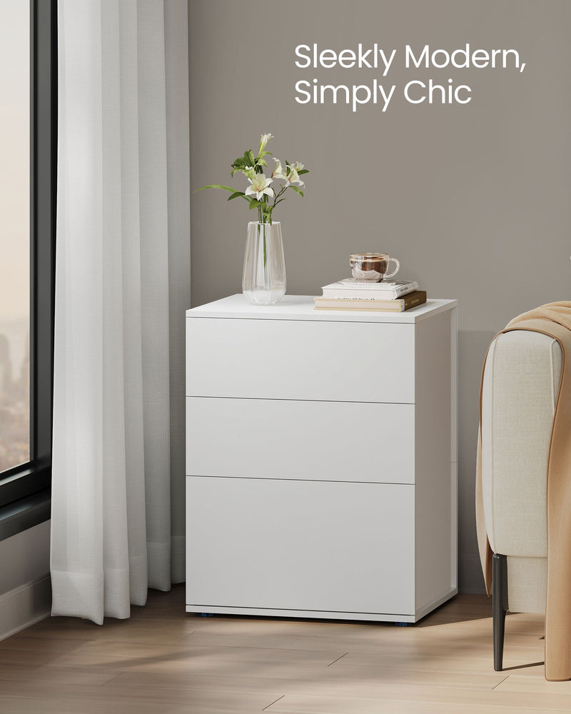 Matte White and Beige Bedside Table Toolless Assembly Modern Nightstand by Vasagle