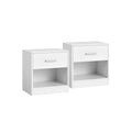 Natural Beige and White Side Table with Drawer Handle for Bedroom or Living Room by Vasagle
