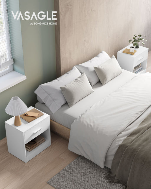 Natural Beige and White Side Table with Drawer Handle for Bedroom or Living Room by Vasagle