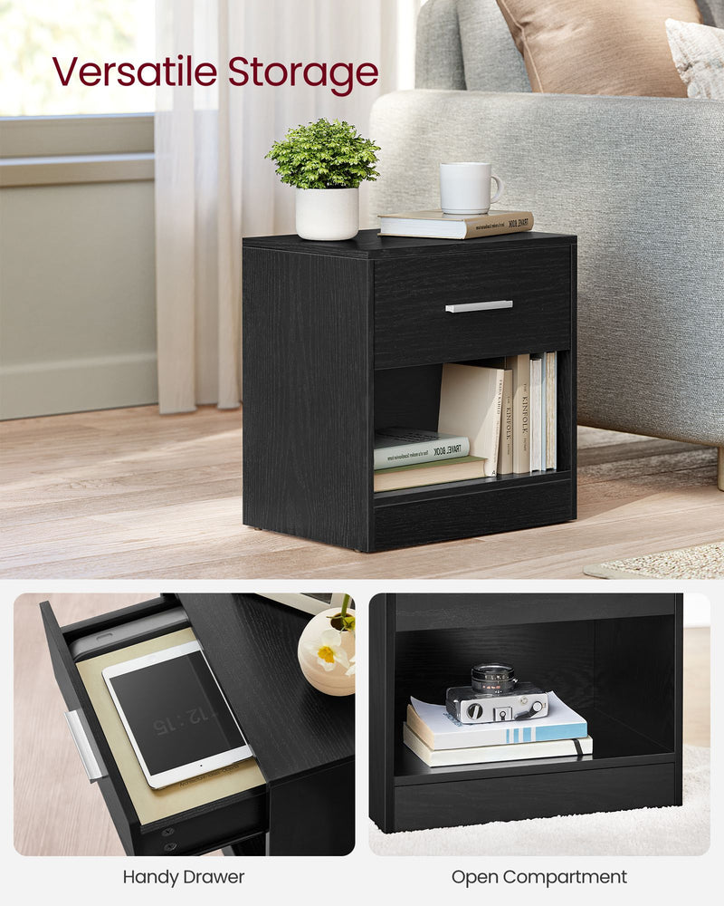 Wooden Side Table with Drawer and Metal Handle for Bedroom or Living Room by Vasagle