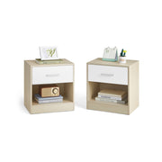 Set of 2 Bedside Tables with Drawer and Open Shelf in White and Beige by Vasagle