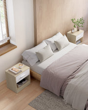 Set of 2 Bedside Tables with Drawer and Open Shelf in White and Beige by Vasagle