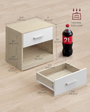 Set of 2 Bedside Tables with Drawer and Open Shelf in White and Beige by Vasagle