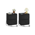 Set of 2 Black Nightstands with Charging Station and USB Ports for Bedroom by Vasagle