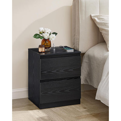 Set of 2 Black Nightstands with Charging Station and USB Ports for Bedroom by Vasagle