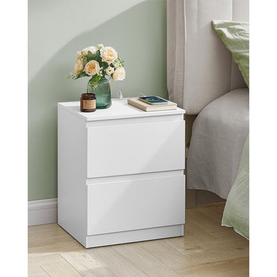 Set of 2 White Nightstands with Charging Station USB Ports and Storage by Vasagle