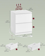 Set of 2 White Nightstands with Charging Station USB Ports and Storage by Vasagle
