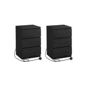 Set of 2 Black Bedside Tables with Charging Station and Storage Drawers by Vasagle