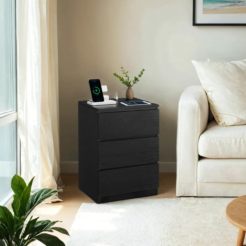 Bedside Tables with Charging Station Set of 2 with 3 Drawers for Bedroom by Vasagle