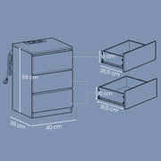 Bedside Tables with Charging Station Set of 2 with 3 Drawers for Bedroom by Vasagle